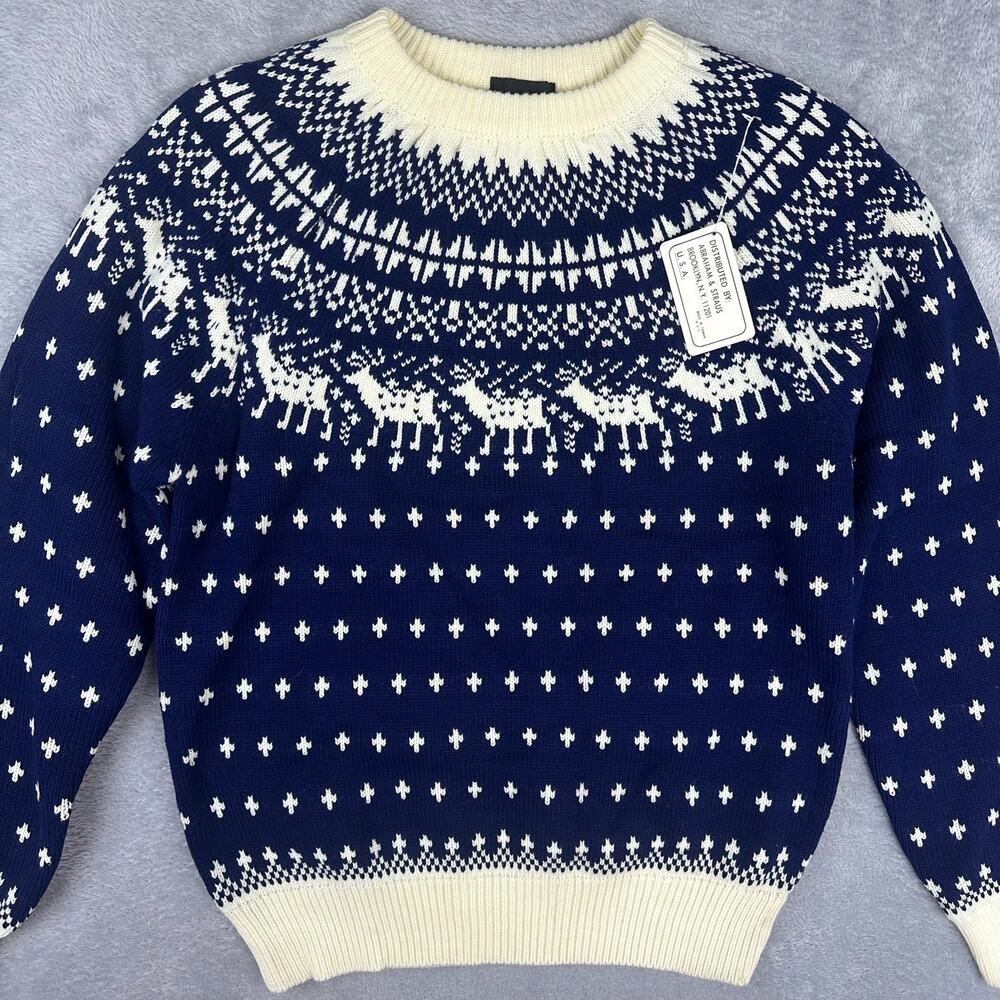 VTG 70s Abraham & Straus Deadstock Fair Isle Nordic Knit Sweater Mens M NWT Ski